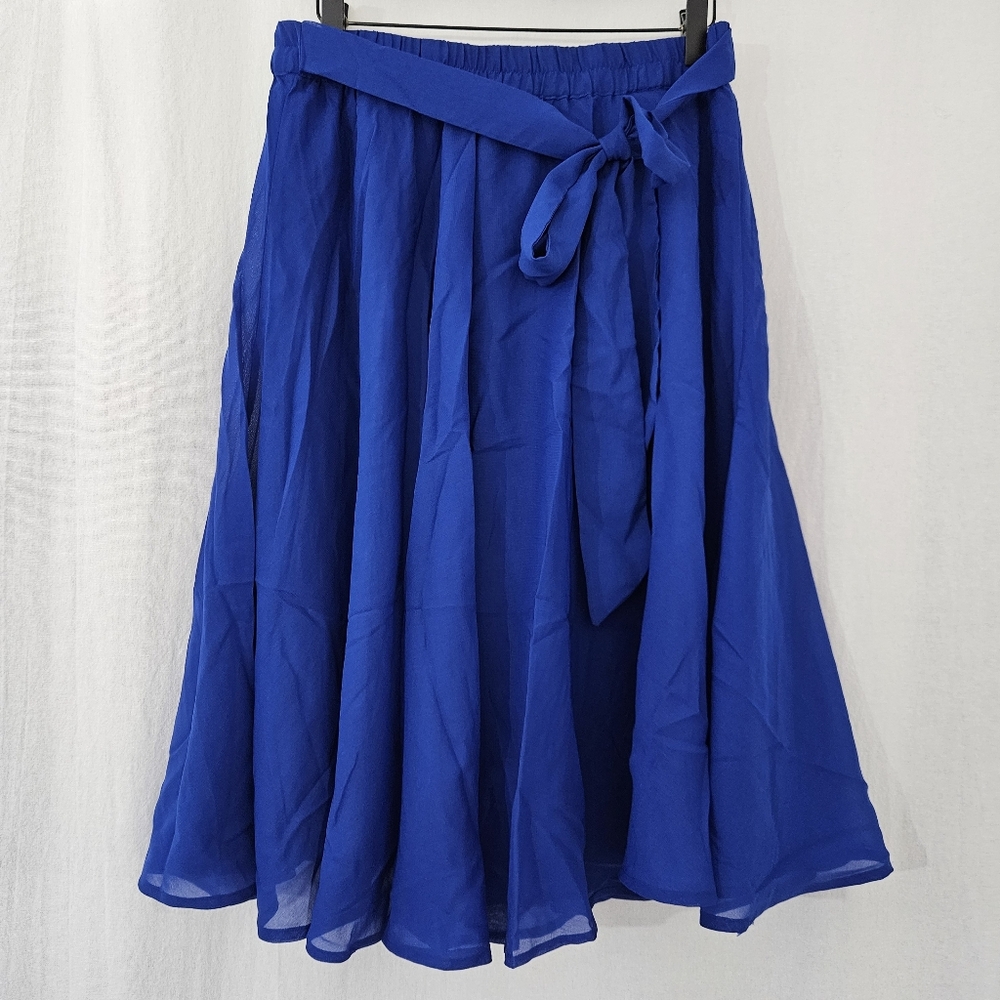 Flint & Moss Waist Tie Midi Skirt in Blue Women's Size M